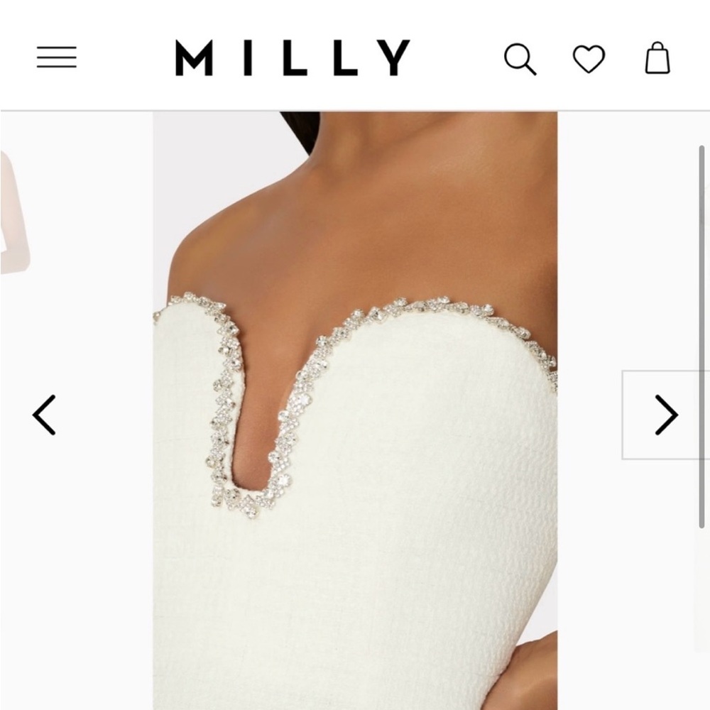 Milly Emelia Boucle Strapless Midi Dress with Neckline Embellishment, Size 8 - Picture 2 of 7